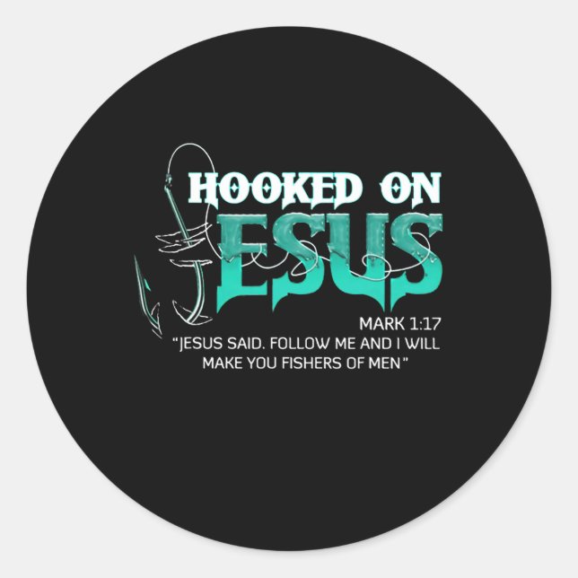 Hooked On Jesus Funny Fishing  Classic Round Sticker (Front)