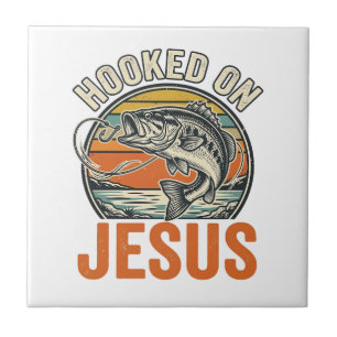 Hooked On Jesus Vintage Bass Fishing Faith Ceramic Tile