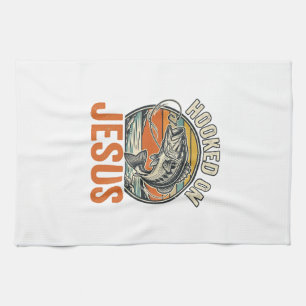 Hooked On Jesus Vintage Bass Fishing Faith Kitchen Towel