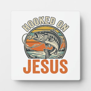 Hooked On Jesus Vintage Bass Fishing Faith Plaque