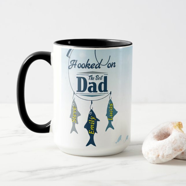 Hooked on the Best Dad | Personalized Fishing Fath Mug (With Donut)