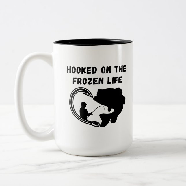 Hooked on the Frozen Life | Ice Fishing Two-Tone Coffee Mug (Left)