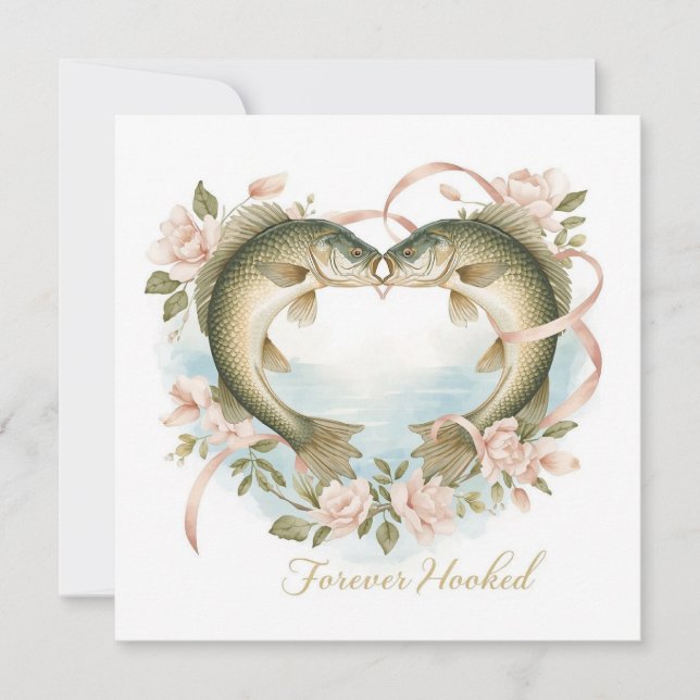 Hooked on you fishing lovers Wedding  Watercolor Invitation (Front)