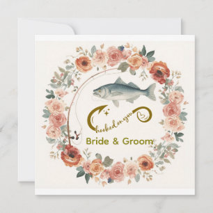 Hooked on you fishing lovers Wedding Watercolor Invitation