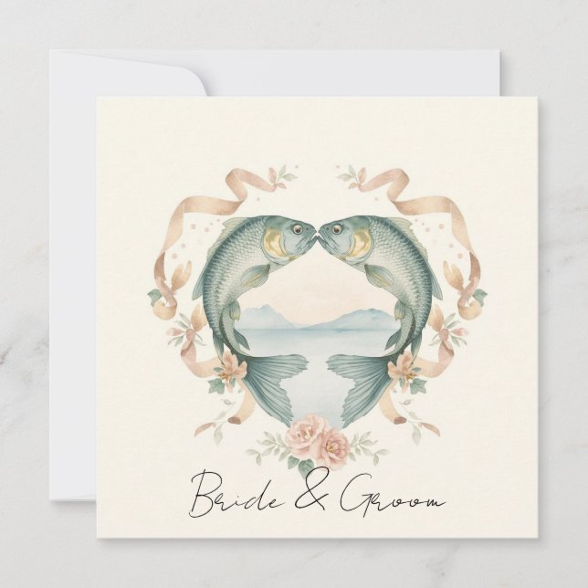 Hooked on you fishing lovers Wedding  Watercolor Invitation (Front)