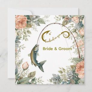 Hooked on you fishing lovers Wedding  Watercolor Invitation