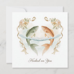 Hooked on you fishing lovers Wedding  Watercolor Invitation