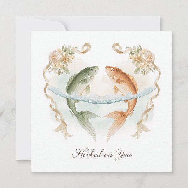Hooked on you fishing lovers Wedding  Watercolor Invitation (Front)