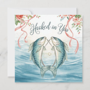 Hooked on you fishing lovers Wedding  Watercolor Invitation