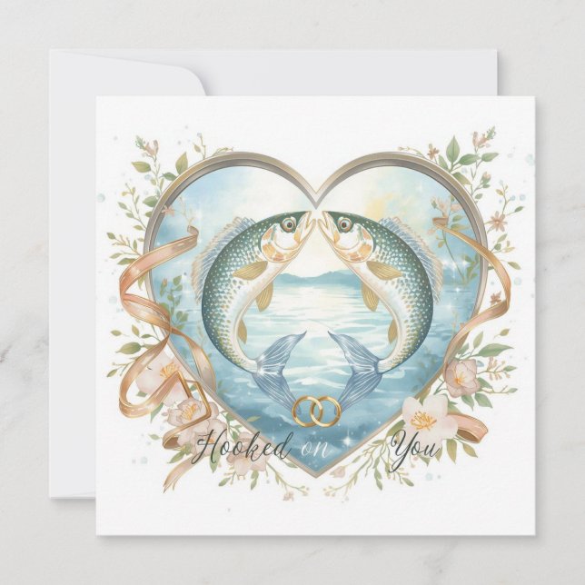 Hooked on you fishing lovers Wedding  Watercolor Invitation (Front)