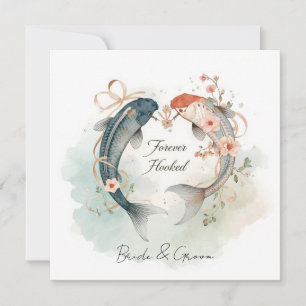 Hooked on you fishing lovers Wedding  Watercolor Invitation