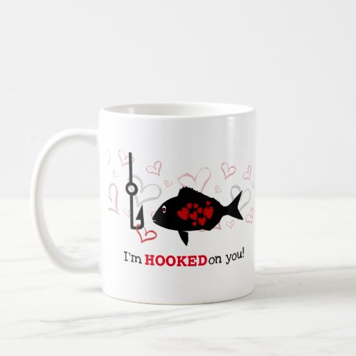 Hooked On You Heart and Fish Valentines Day Coffee Mug