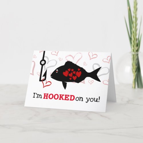 Hooked On You Heart and Fish Valentines Day Holiday Card