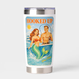 Hooked Up Fishing Pin-Up Mermaid Funny Retro Fish Insulated Tumbler