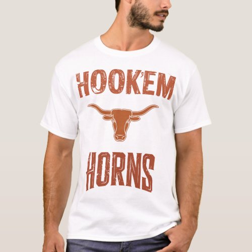 Hookem Horns _ Texas Bull Head with Longhorn T_Shirt