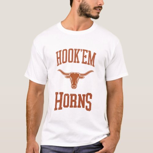 Hookem Horns _ Texas Bull Head with Longhorns T_Shirt