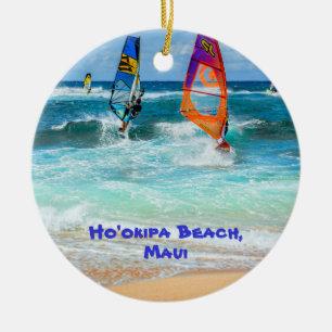 Ho'okipa Beach and Maui Surfboards Ceramic Ornament