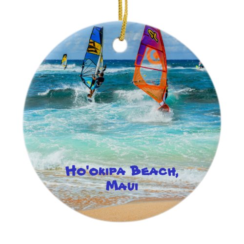 Ho'okipa Beach and Maui Surfboards Ceramic Ornament