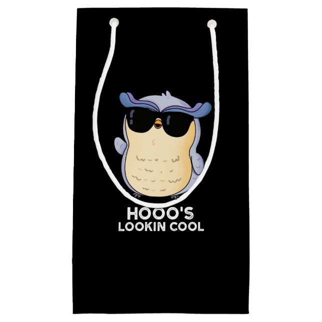 Hooo's Lookin Cool Funny Owl Pun Dark BG Small Gift Bag (Front)