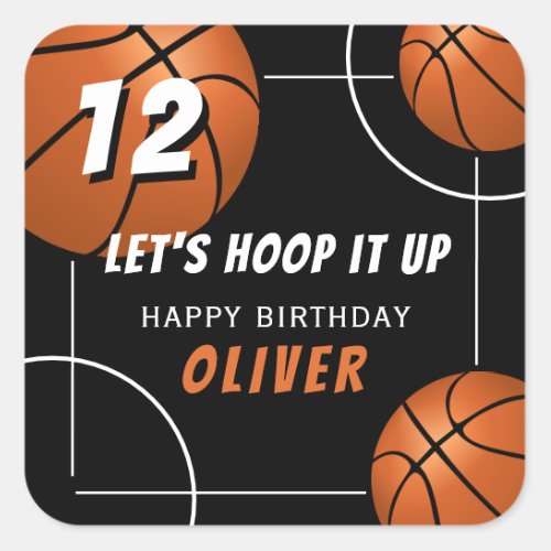 Hoop it up Basketball Sports Kids Birthday Square Sticker
