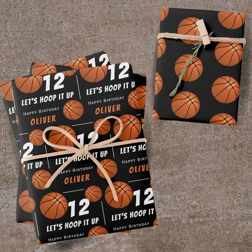 Hoop it up Basketball Sports Kids Birthday Wrapping Paper Sheets