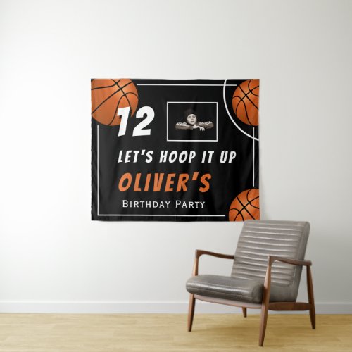 Hoop it up Basketball Sports Photo Birthday Party Tapestry