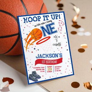 Hoop It Up Little Rookie Basketball 1st Birthday Invitation