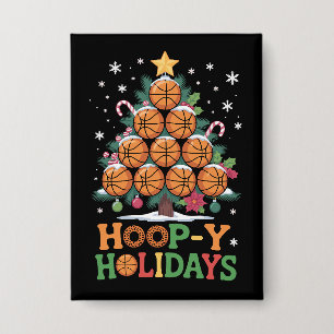 Hoop-y Holidays Basketball Christmas Holiday Sport Button
