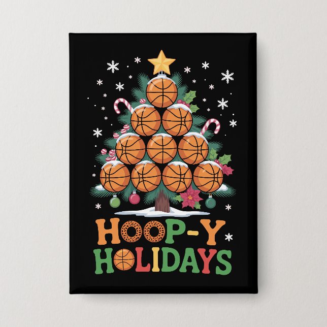 Hoop-y Holidays Basketball Christmas Holiday Sport Button (Front)