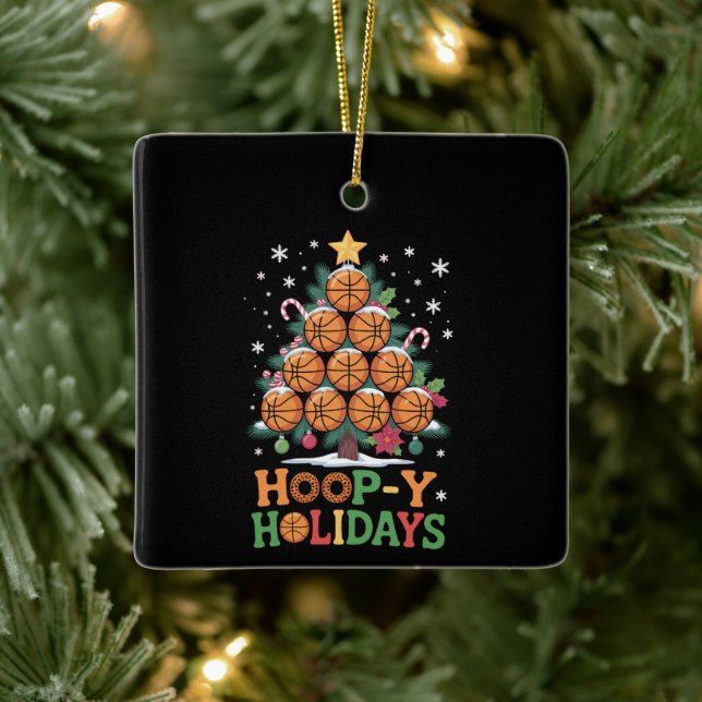 Hoop-y Holidays Basketball Christmas Holiday Sport Ceramic Ornament (Tree)
