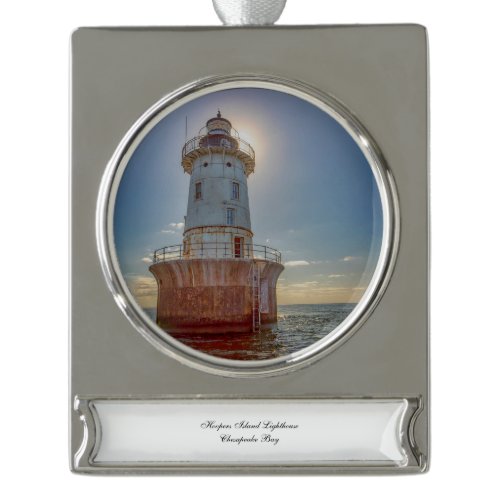 Hoopers Island Lighthouse Silver Plated Banner Ornament
