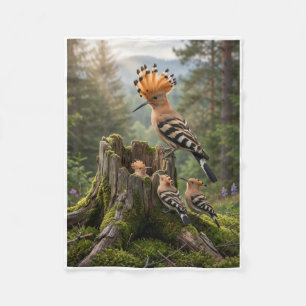 Hoopoe Birds Family Near Old Tree Trunk Fleece Bla Blanket