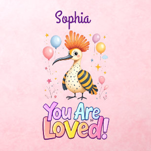 Hoopoe - Crimson Feather Balloon - Add Name Text Wall Decal
