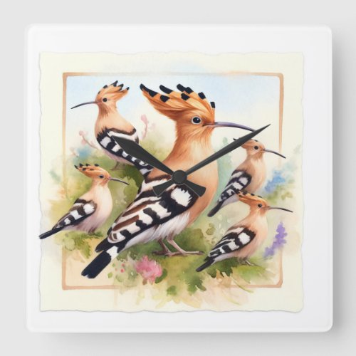 Hoopoe Gathering REF185 _ Watercolor Square Wall Clock