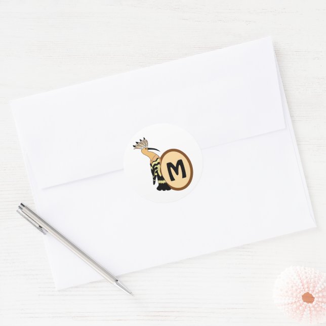 Hoopoe Whimsical Bird Monogram Classic Round Sticker (Envelope)
