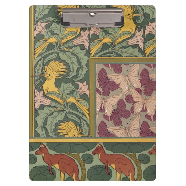 Hoopoes & Jimson Weed Birds & Floral Art Nouveau Clipboard (Front)