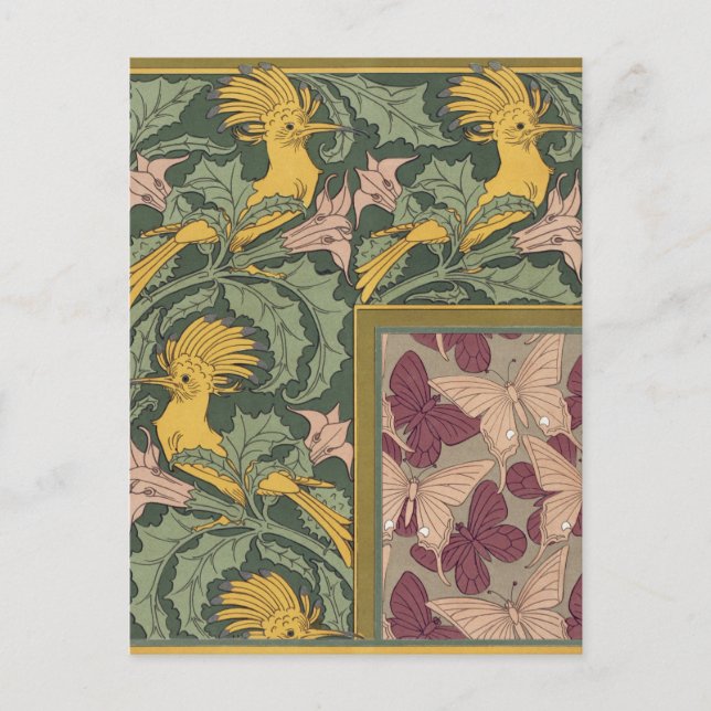Hoopoes & Jimson Weed Birds & Floral Art Nouveau Postcard (Front)