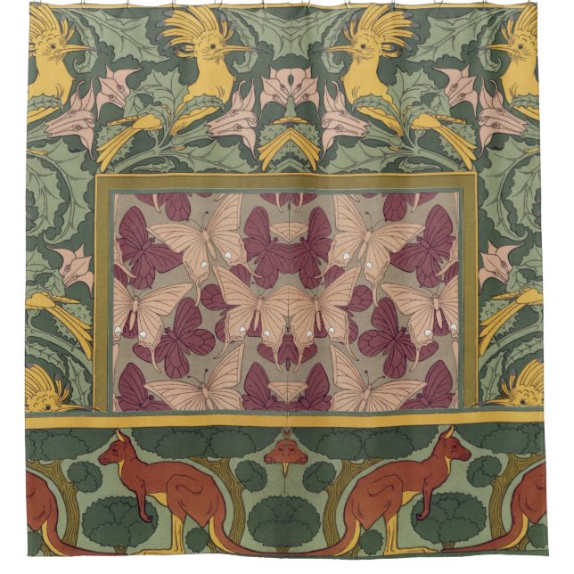Hoopoes & Jimson Weed Birds & Floral Art Nouveau Shower Curtain (Front)