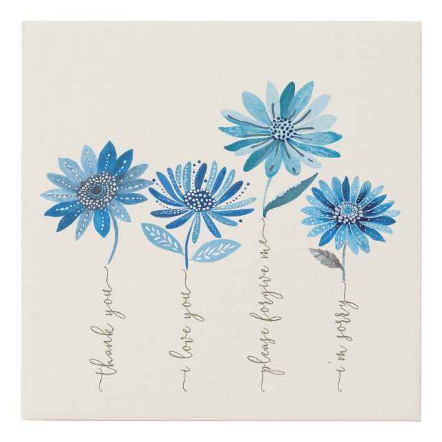 Ho'oponopono & Bohemian Blue Flowers  Faux Canvas Print (Front)