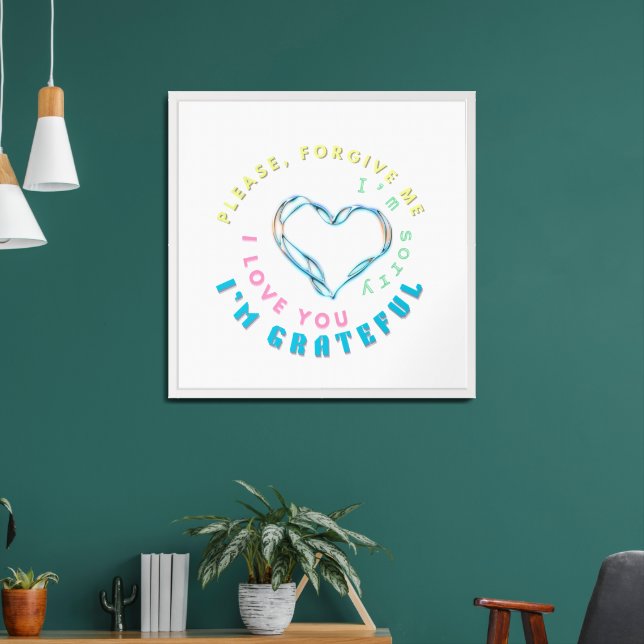 Ho'oponopono Healing Mantra – Light Blue Spiritual Framed Art (Living Room 2)