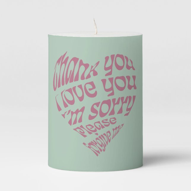 Ho'oponopono Heart-Shaped Text Pillar Candle (Front)