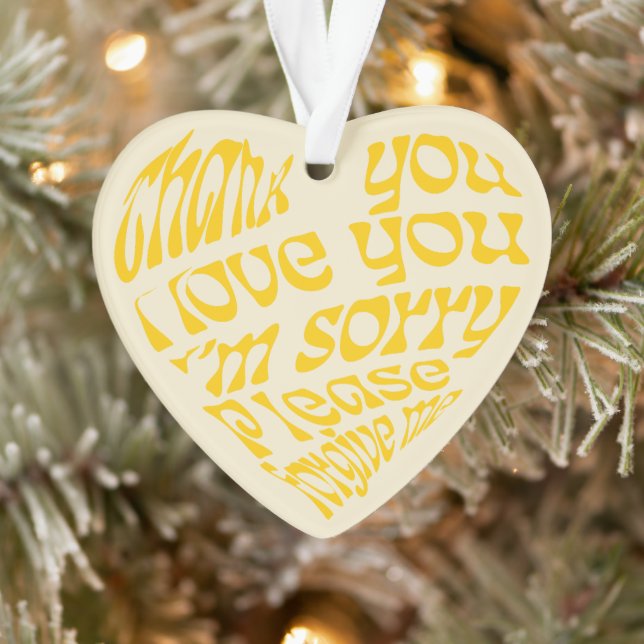Ho'oponopono Heart-Shaped Text Yellow Ornament (Tree)