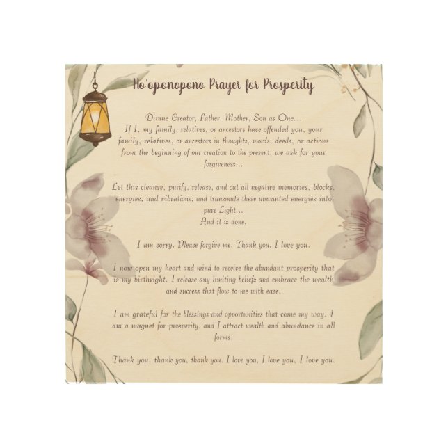 Ho'oponopono Prayer, Prosperity Wall Art (Front)