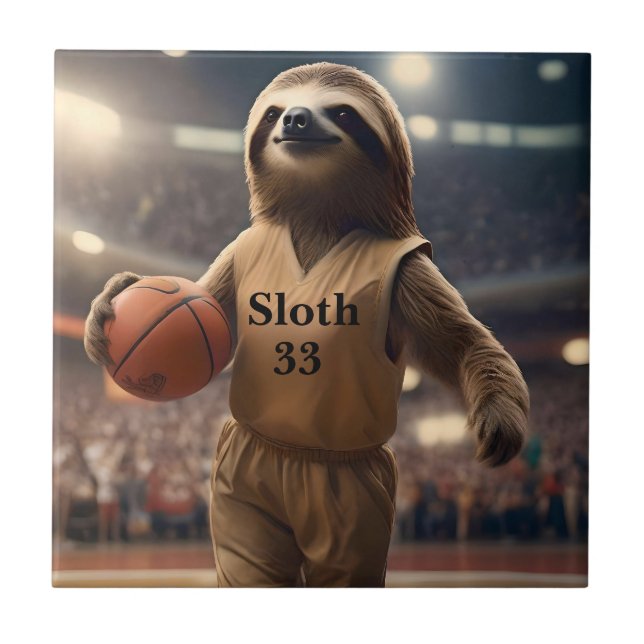 Hoops and Hangs: The Slam Dunking Sloth, Ceramic Tile (Front)
