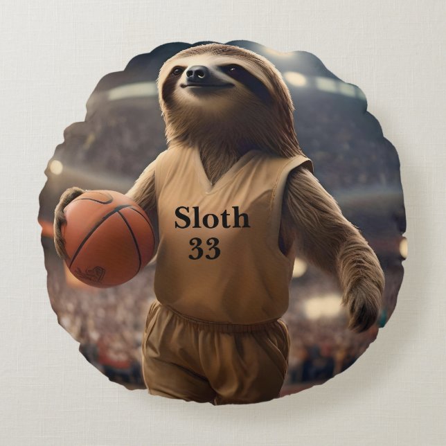 Hoops and Hangs: The Slam Dunking Sloth, Round Pillow (Front)