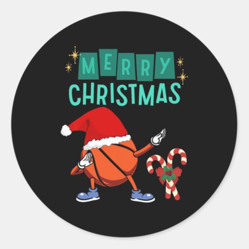 Hoops And Holidays Dabbing Basketball Santa Hat Ch Classic Round Sticker