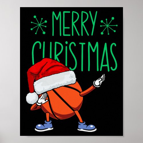 Hoops And Holidays Dabbing Basketball Santa Hat Ch Poster