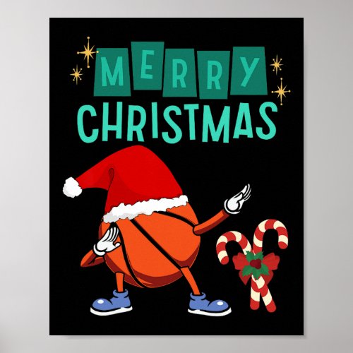 Hoops And Holidays Dabbing Basketball Santa Hat Ch Poster