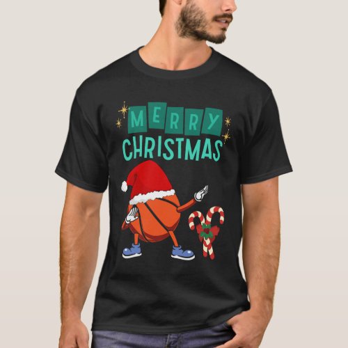 Hoops And Holidays Dabbing Basketball Santa Hat Ch T_Shirt