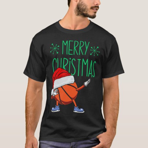 Hoops And Holidays Dabbing Basketball Santa Hat Ch T_Shirt